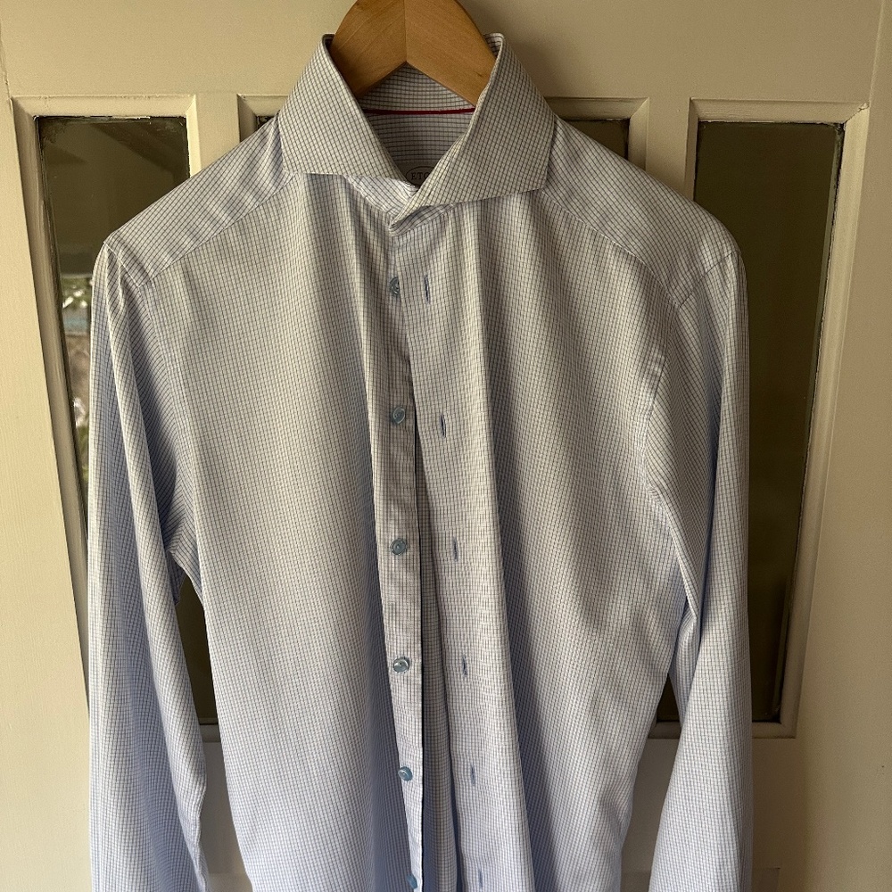 Eaton Slim Dress shirt, Blue checked, cut away collar